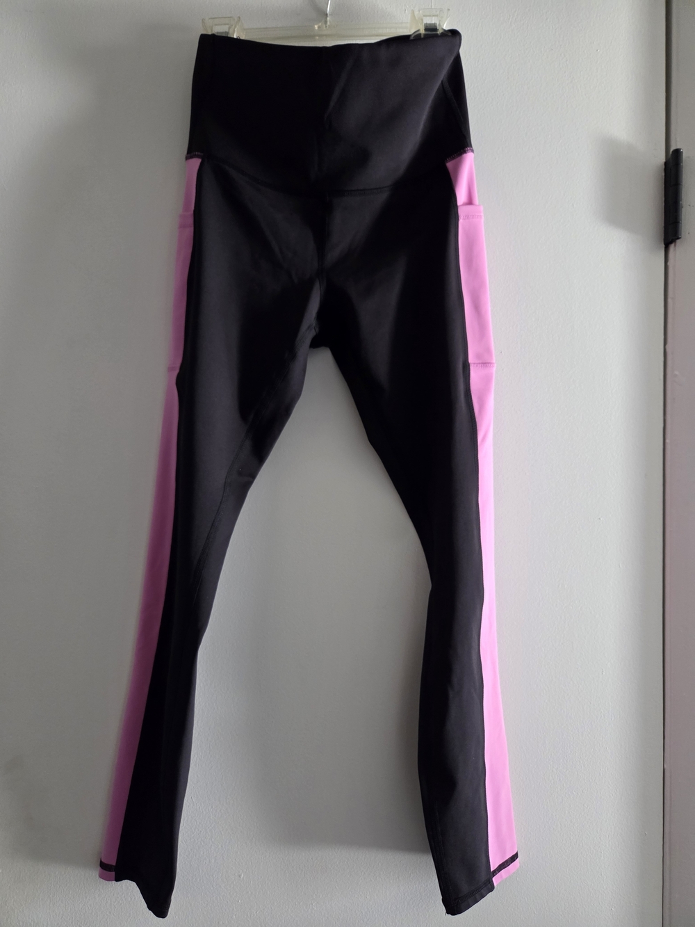 High-Rise Black Leggings with Pink Side Panels